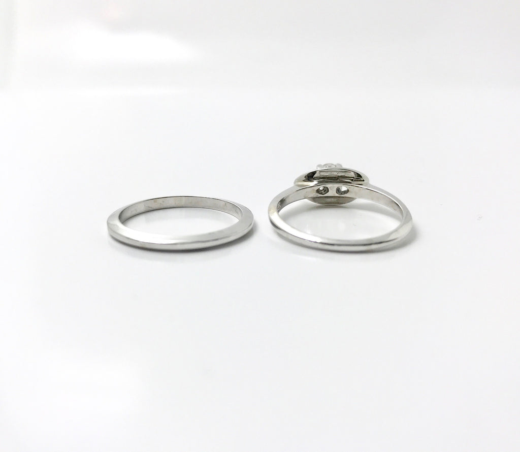Vintage 14k White Gold Diamond Wedding Set: 1960s Engagement Ring