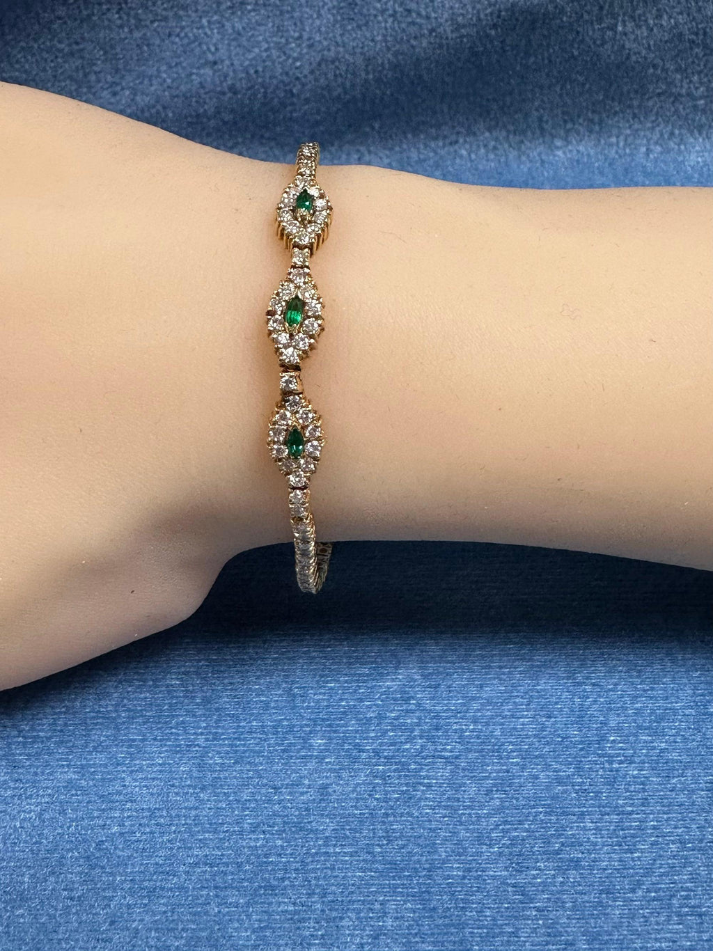 Luxurious Marquise Cut Emerald and Diamond Gold Bracelet
