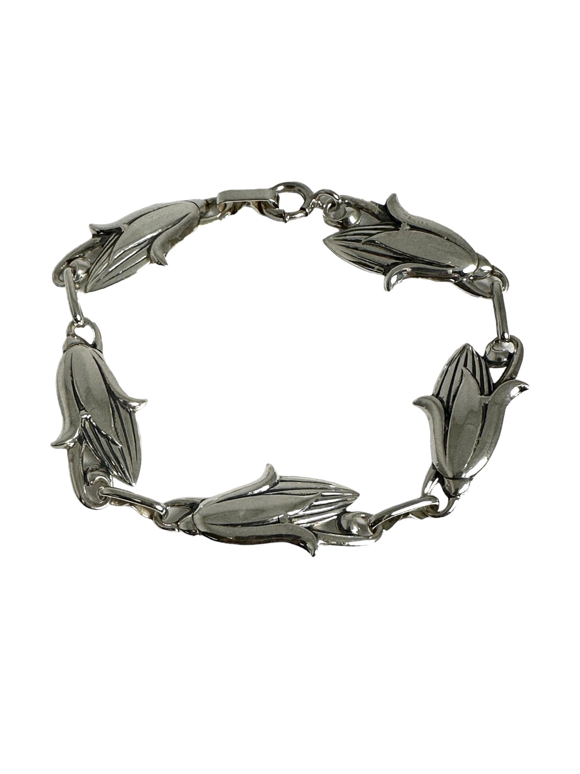 Vintage Sterling Silver Floral Design Link Bracelet by Jewel Art