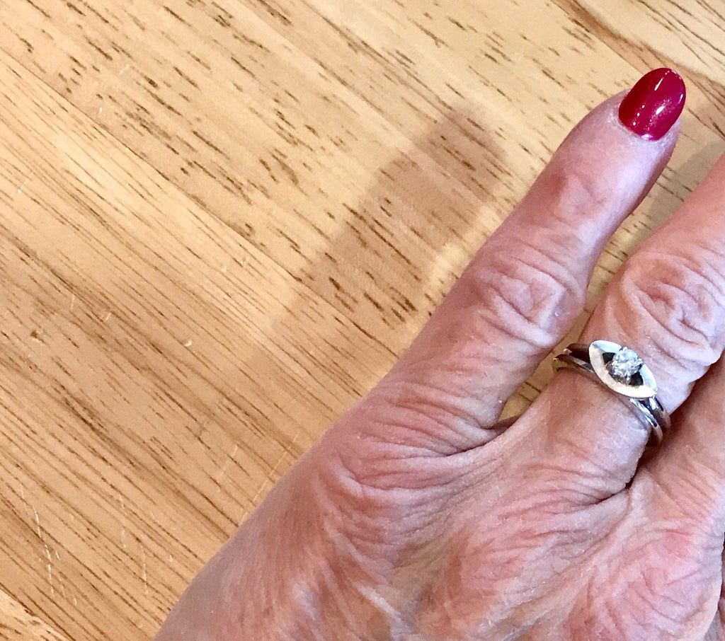 Vintage 14k White Gold Diamond Wedding Set: 1960s Engagement Ring