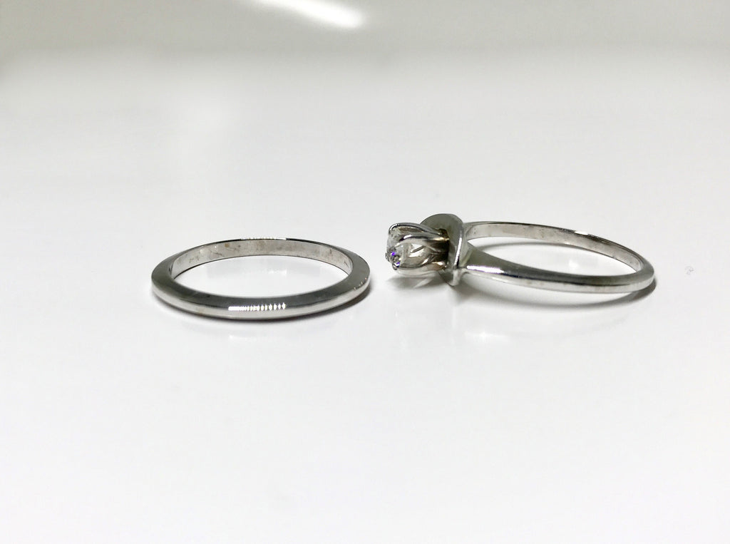 Vintage 14k White Gold Diamond Wedding Set: 1960s Engagement Ring