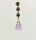 18K Gold Amethyst Briolette Pendant: Ruby, Sapphire, Garnet & Diamond Floral Estate Jewelry