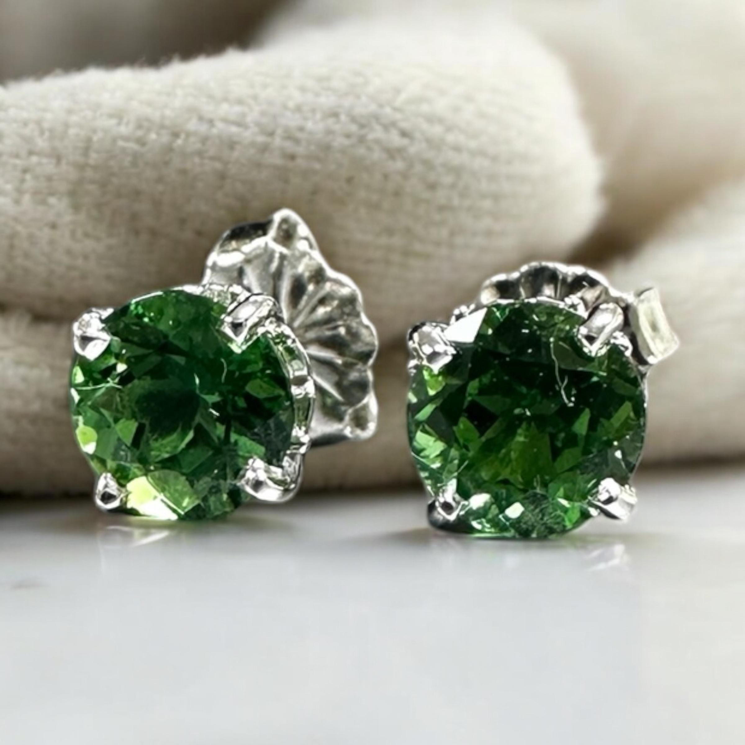 Elegant 14K White Gold Chrome Tourmaline Stud Earrings - 0.50ct Gems - Custom Selection