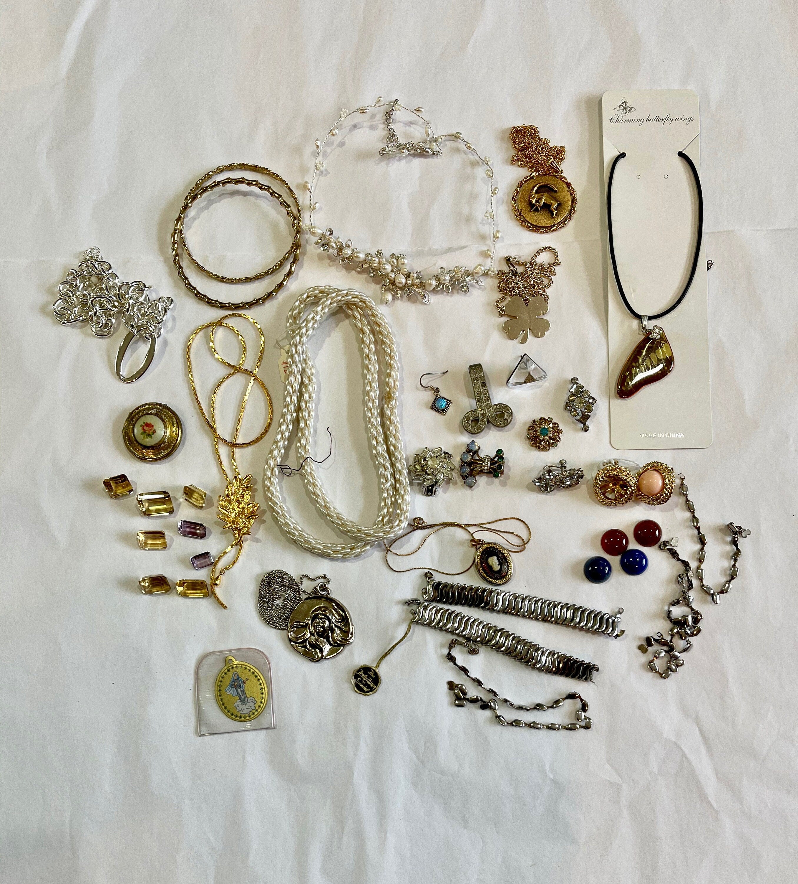 Vintage Jewelry Odd Lot: Loose Citrine, Amethyst, Necklaces