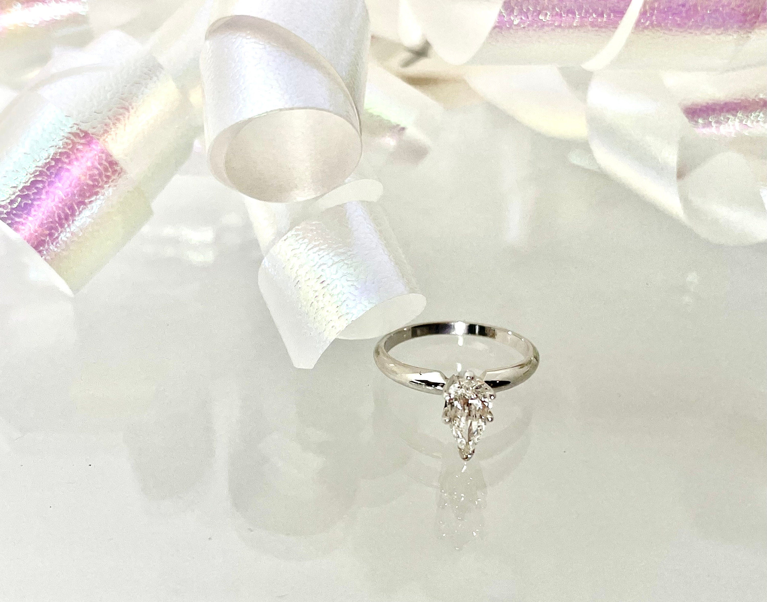 Diamond Engagement Ring-14 Karat White Gold Genuine Pear Shape Diamond-Estate Solitaire Style Ring