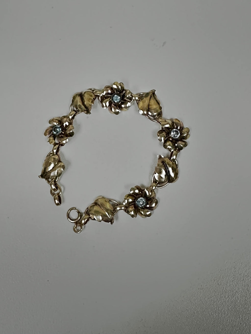 Nature Inspired Gold Filled Bracelet with Blue Glass Flower Detail