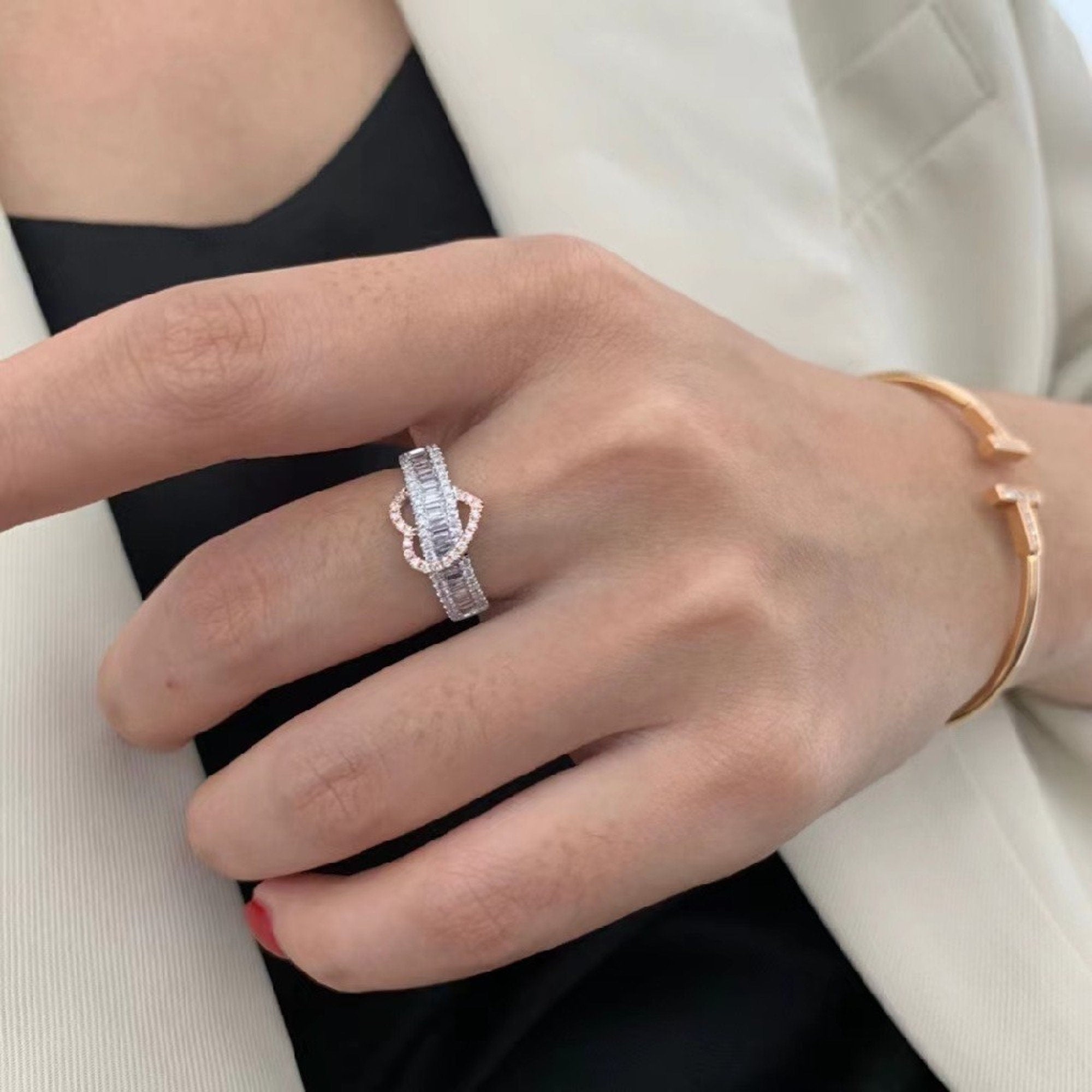 Diamond Heart Ring, 14k White Gold Band, Promise Ring