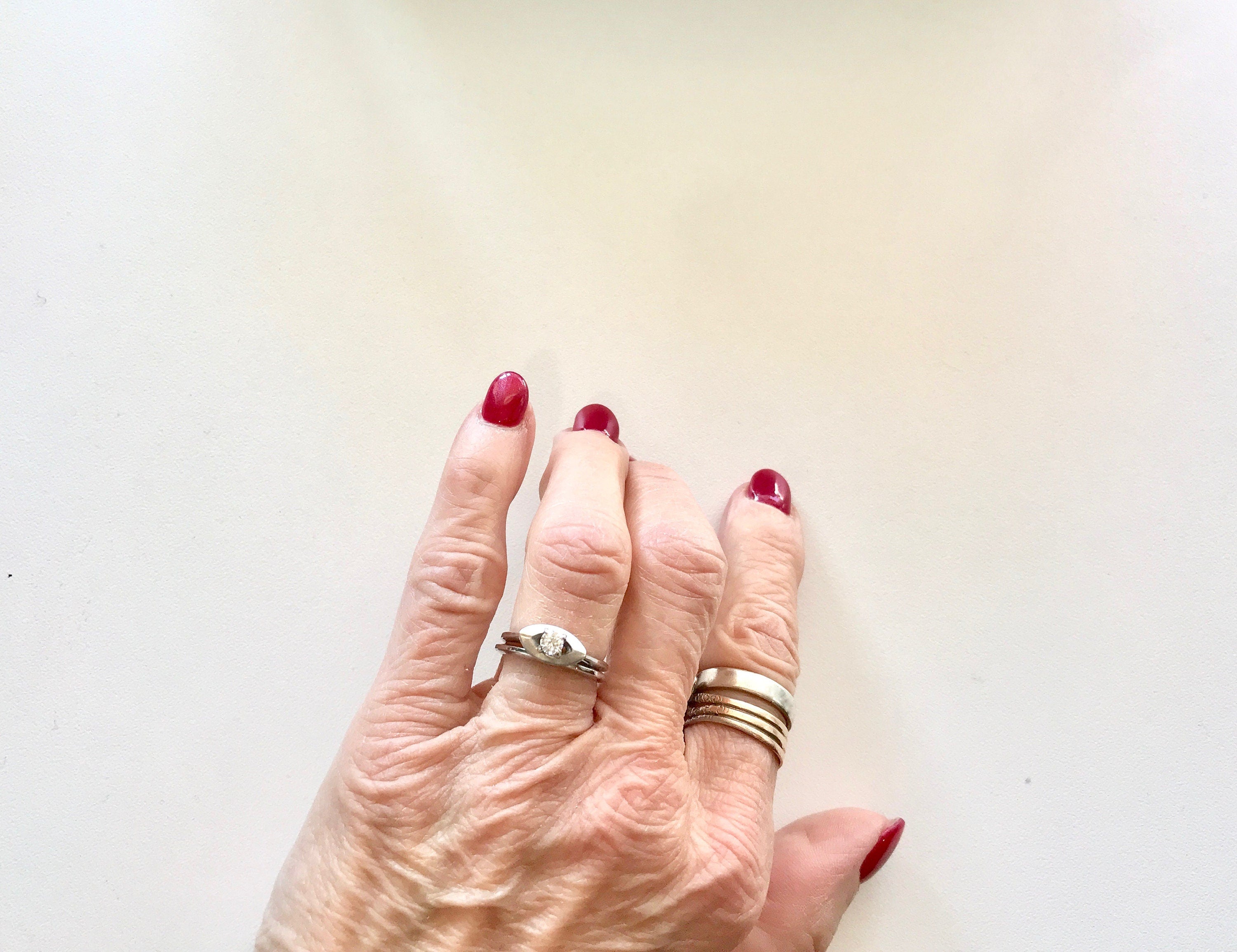 Vintage 14k White Gold Diamond Wedding Set: 1960s Engagement Ring