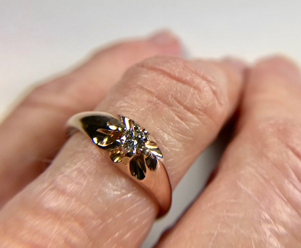 Vintage 1925 Belcher Diamond Ring: 10K Yellow Gold Promise Ring