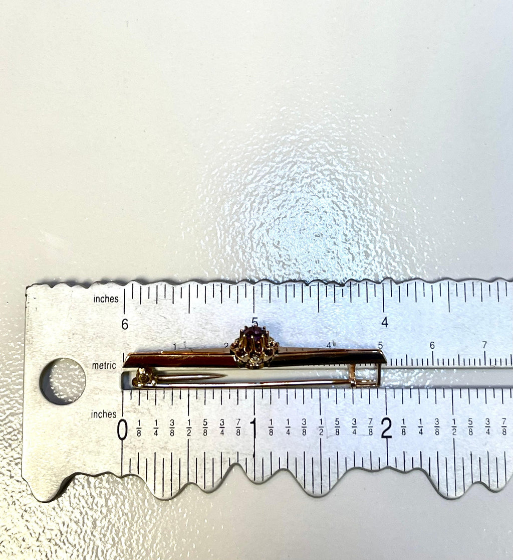 Antique 14k Yellow Gold Amethyst Bar Pin Brooch