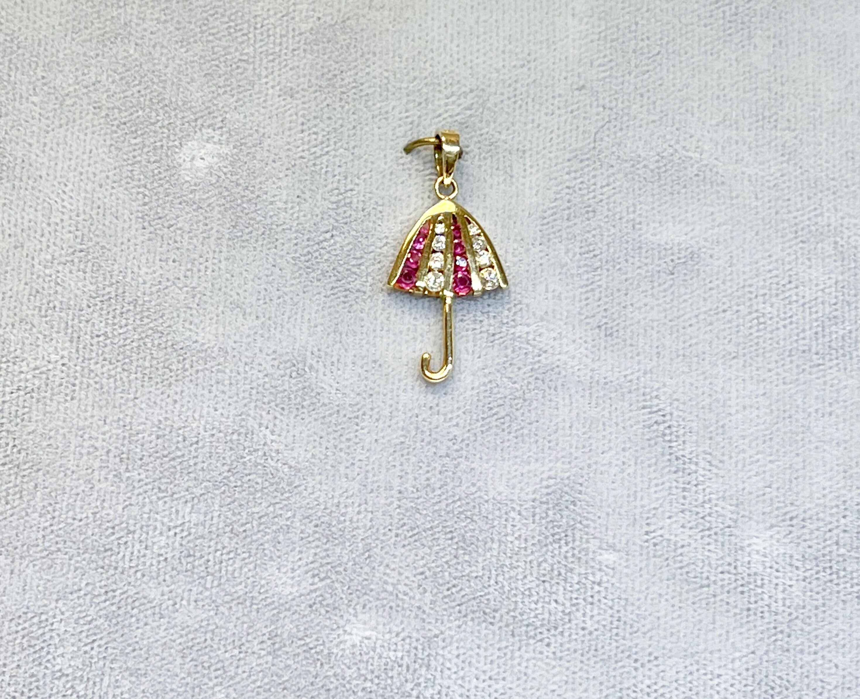 14k Yellow Gold Umbrella Pendant: Ruby and Diamond Charm