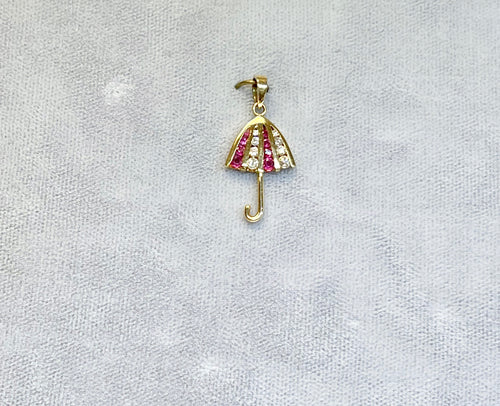 14k Yellow Gold Umbrella Pendant: Ruby and Diamond Charm