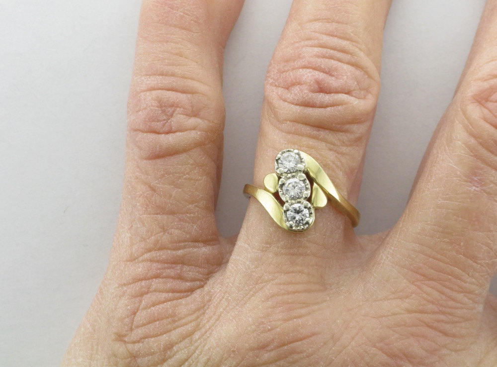 14k Yellow Gold Diamond Cocktail Ring: 0.45 Carat, 1970s Vintage