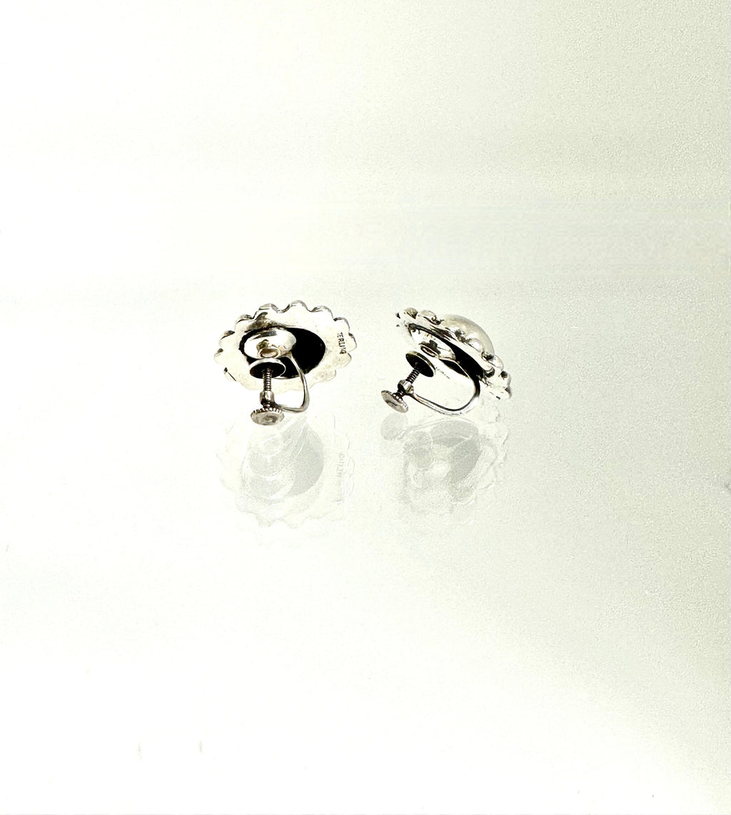 Vintage Sterling Silver Dome Earrings: Screw Back Design