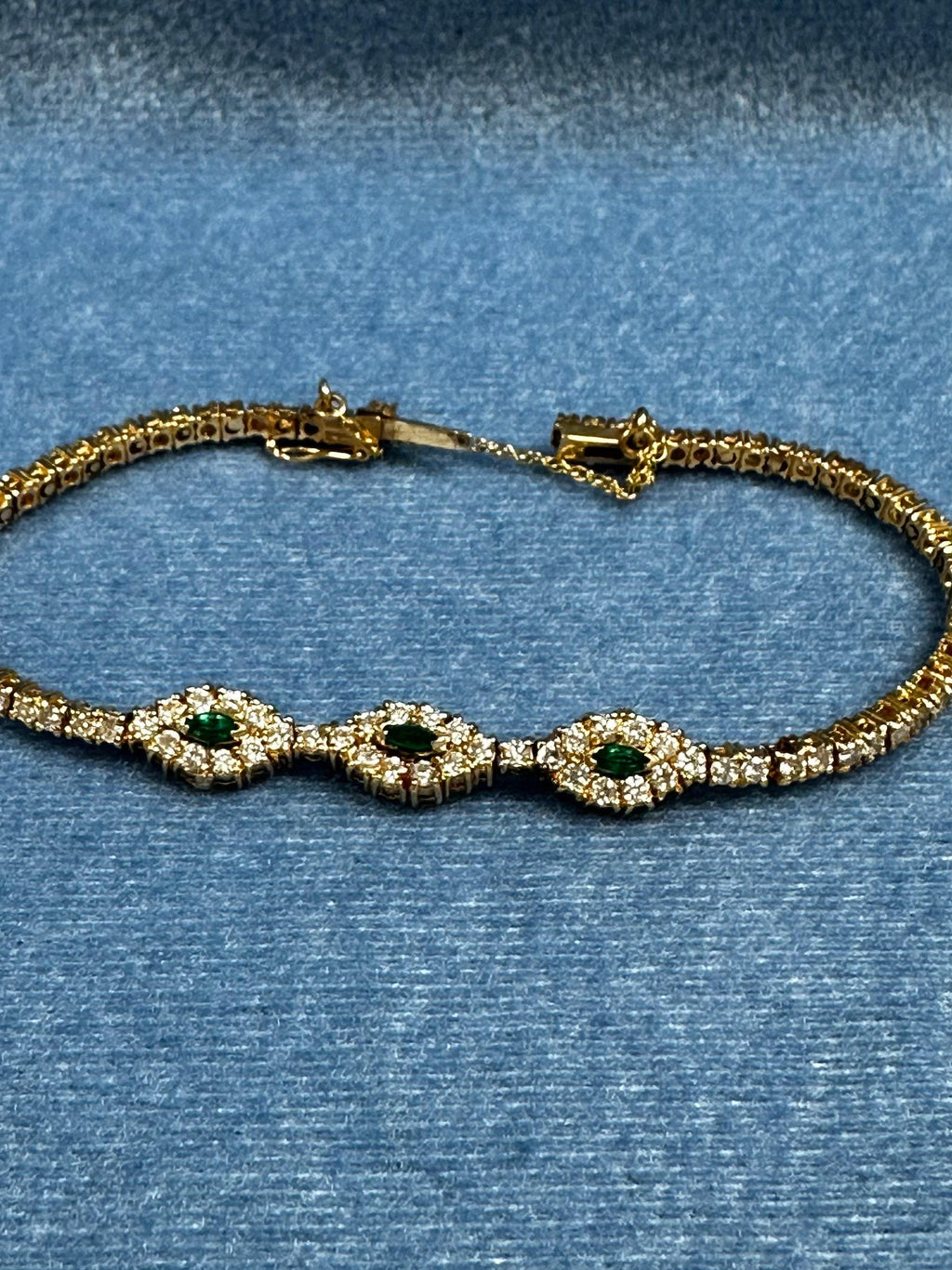 Luxurious Marquise Cut Emerald and Diamond Gold Bracelet