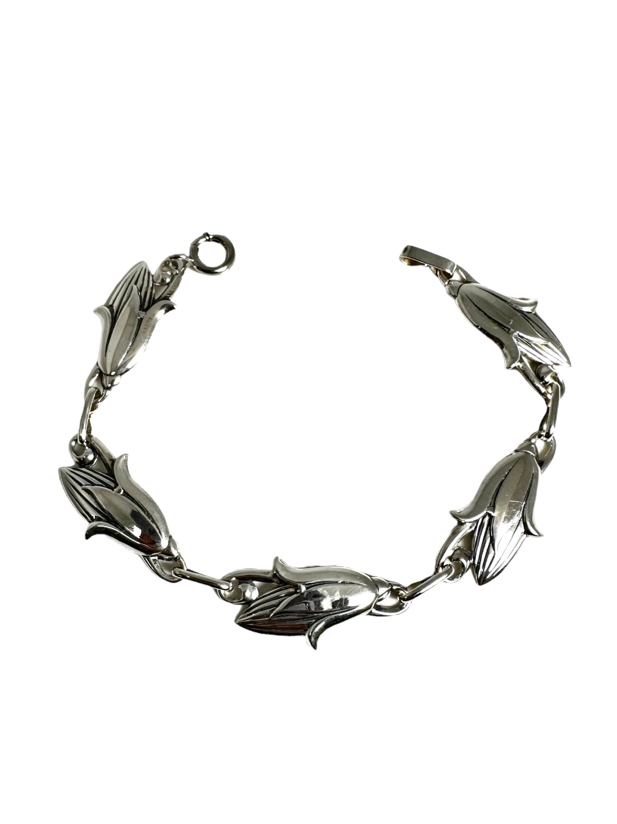 Vintage Sterling Silver Floral Design Link Bracelet by Jewel Art