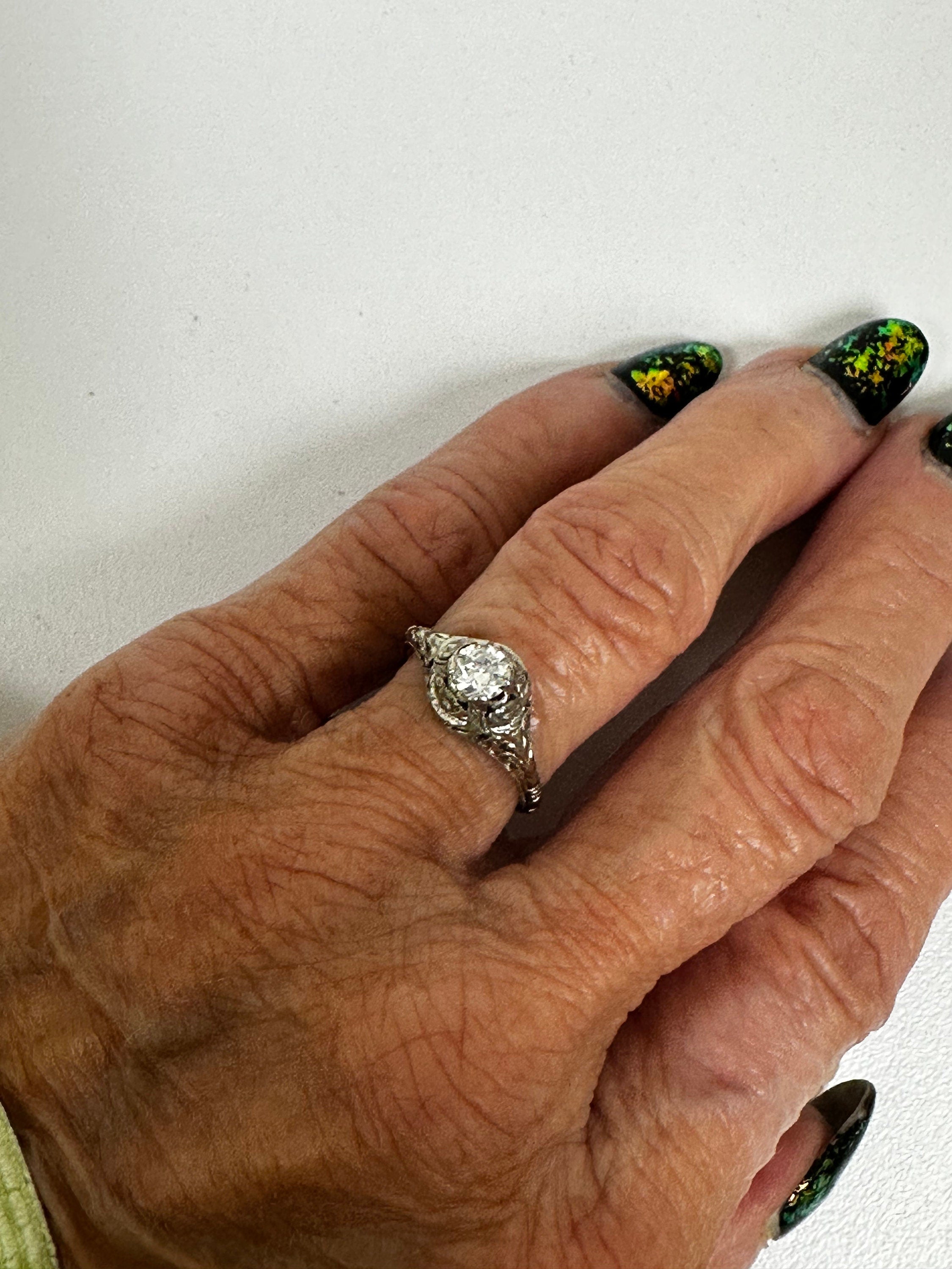 European Cut Diamond Filigree Ring - Vintage Sparkle for Her Finger