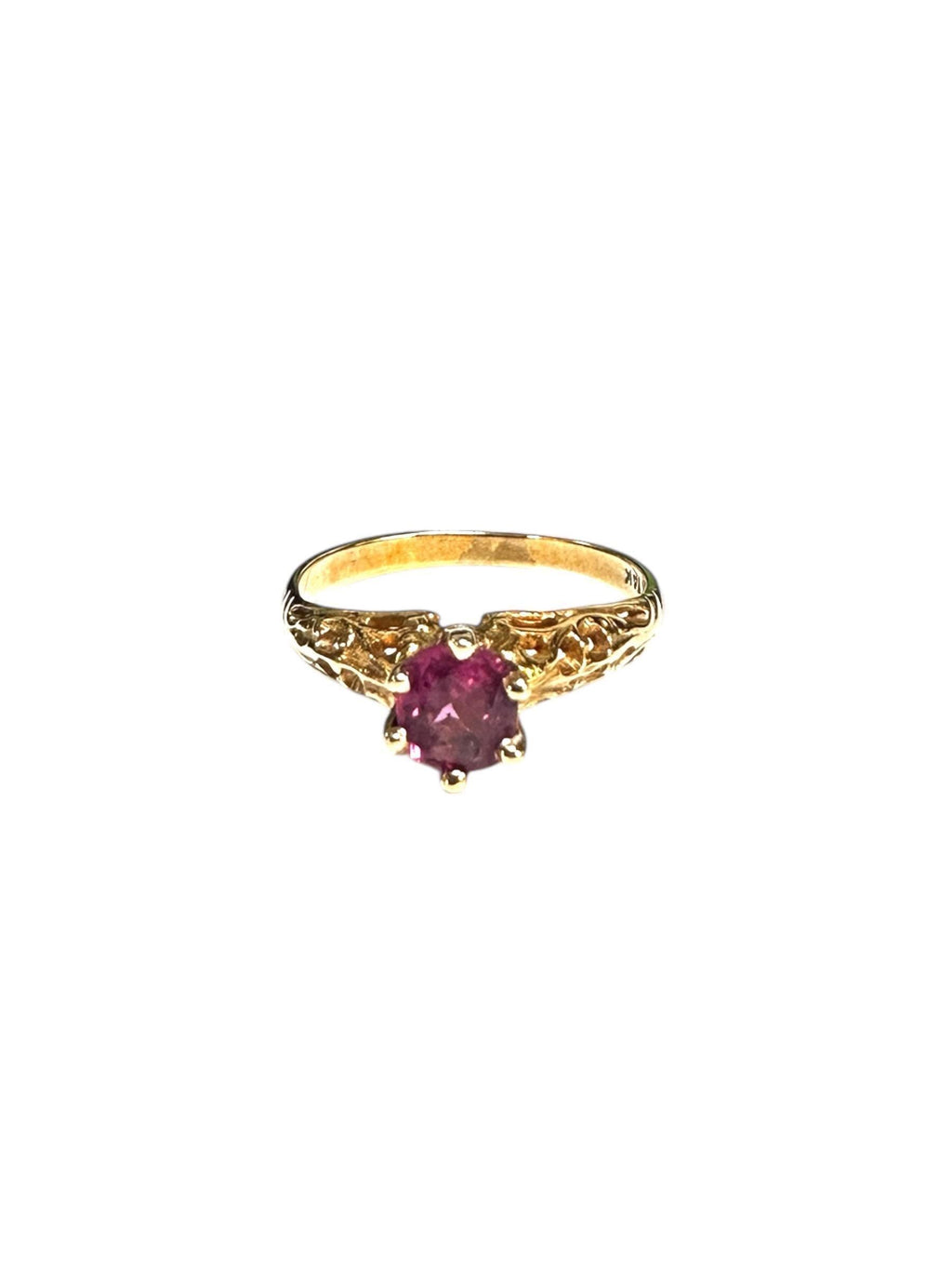 Vintage Ruby Ring, 14k Yellow Gold Filigree, July Birthstone