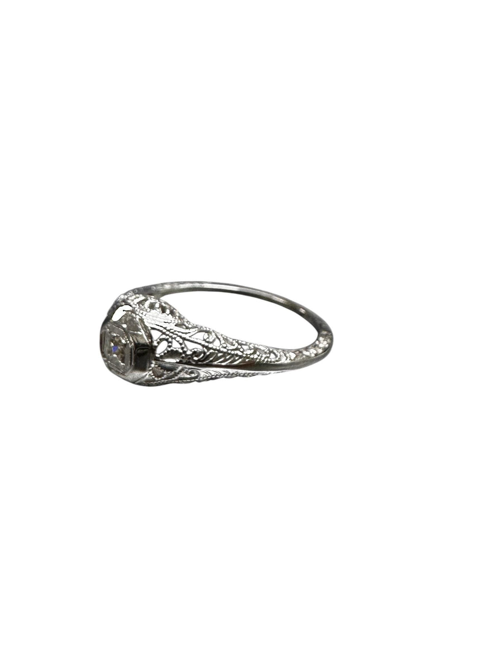 Edwardian Filigree Diamond Ring in 14K White Gold - Elegant Vintage Style