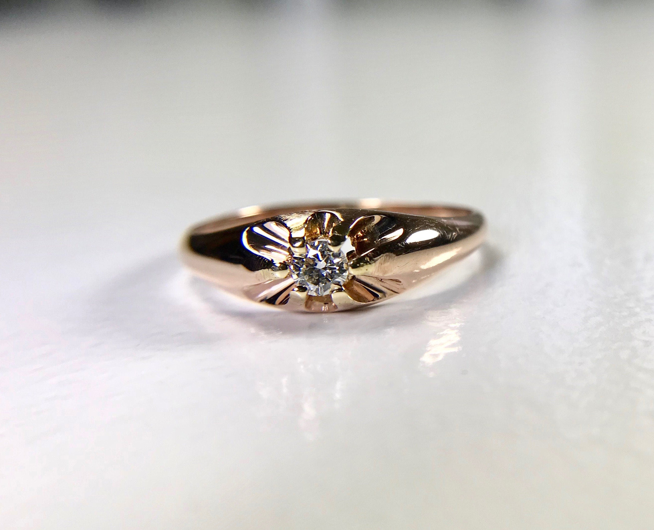 Vintage 1925 Belcher Diamond Ring: 10K Yellow Gold Promise Ring