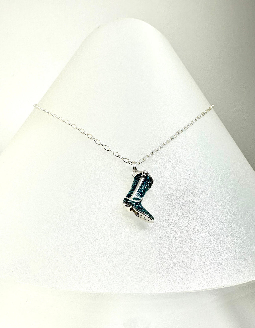 Enamel Cowboy Boot Necklace: Sterling Silver Western Pendant
