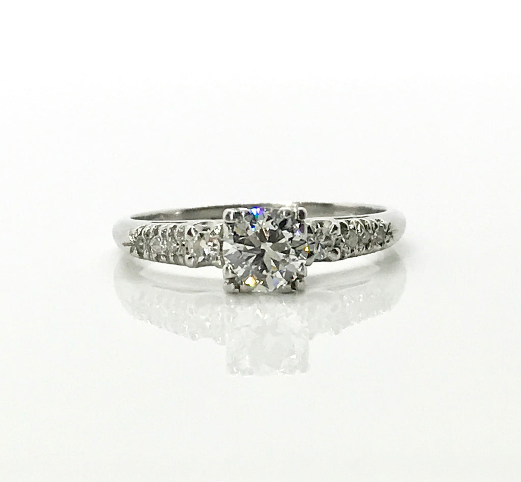 Half Carat Diamond Platinum Engagement Ring: Mid Century Vintage Style