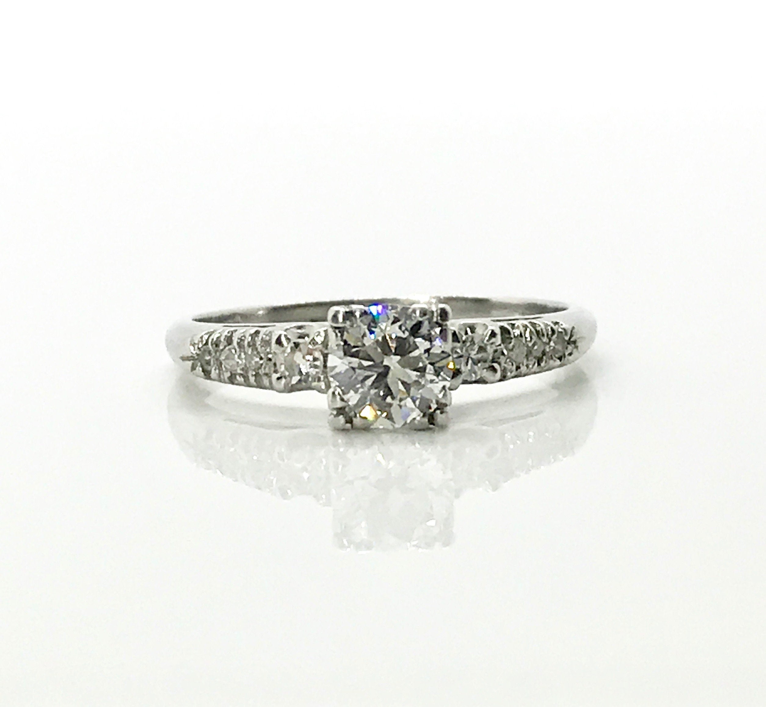 Half Carat Diamond Platinum Engagement Ring: Mid Century Vintage Style