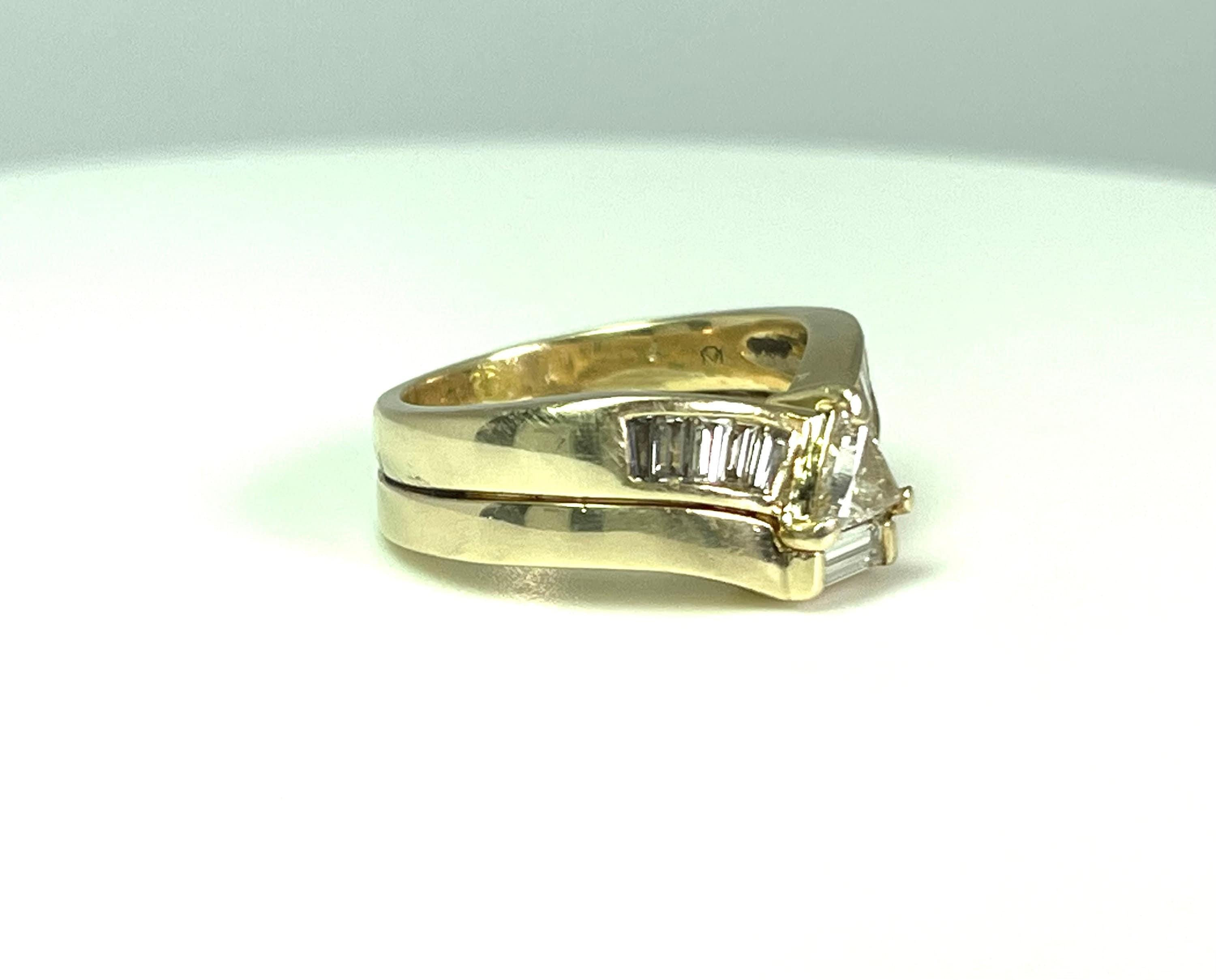 Vintage 14k Yellow Gold Trilliant Diamond Wedding Set