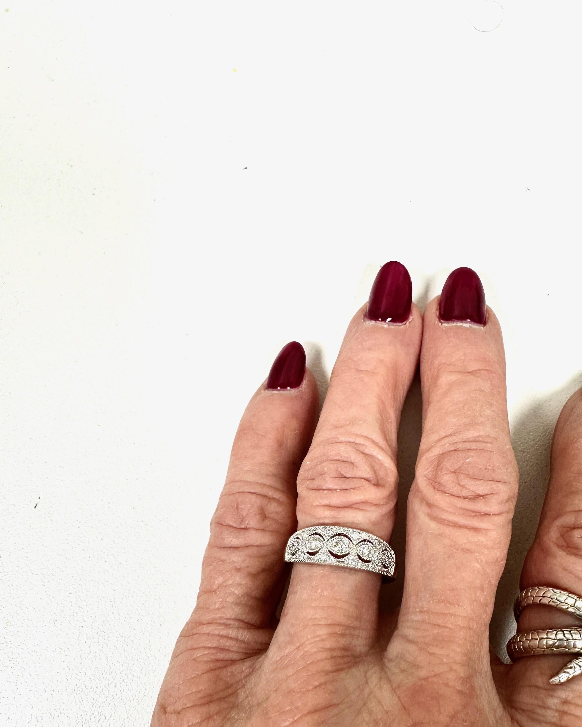 Elegant Vintage White Gold Diamond Stacking Ring or Wedding Ring