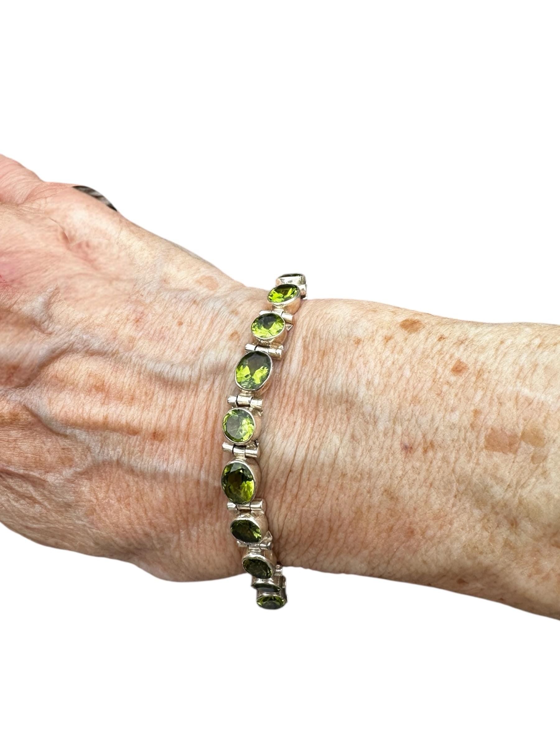 Sterling Silver Peridot Link Bracelet, Gemstone Bracelet