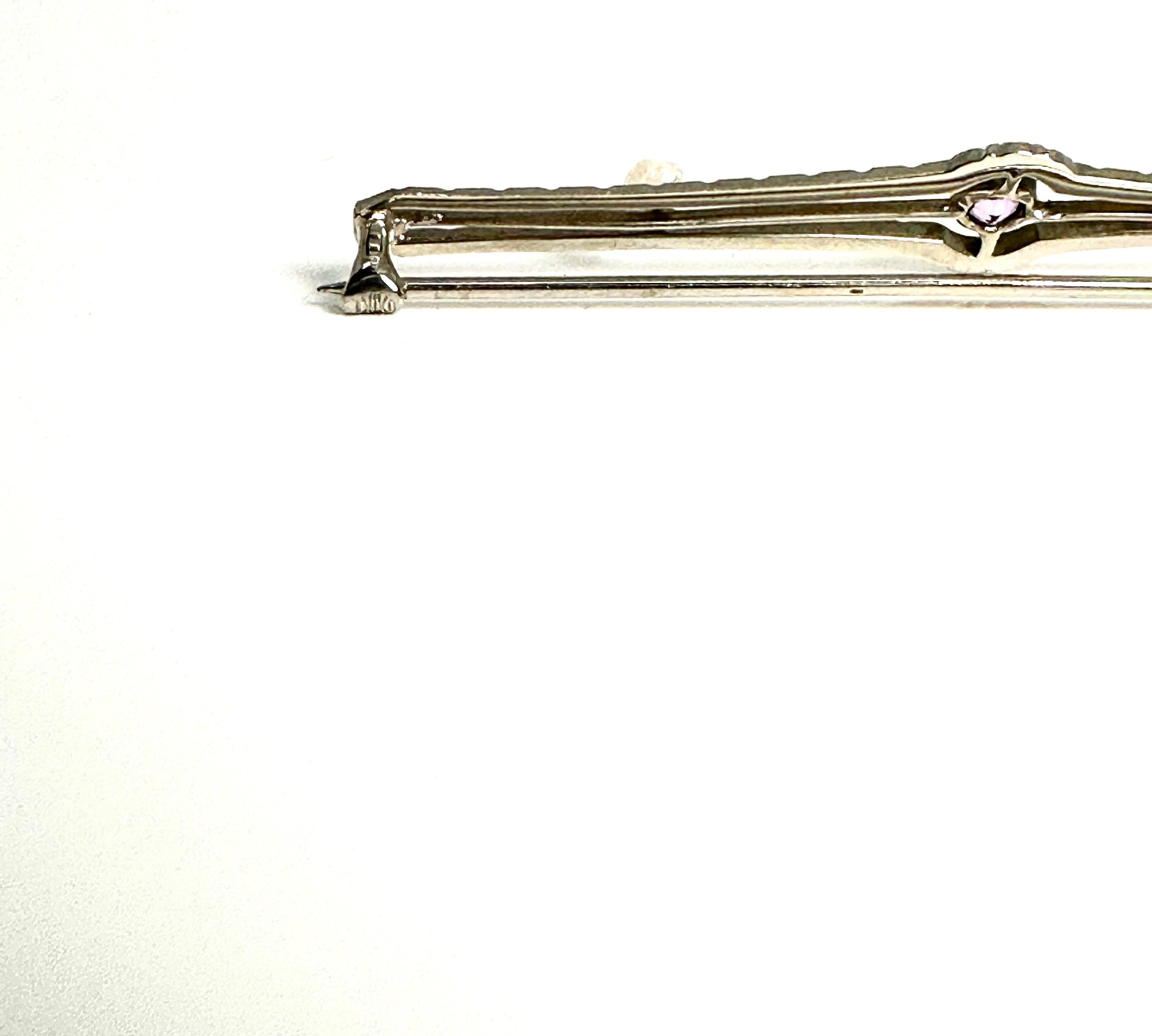 Elegant 10K White Gold Amethyst & Pearl Pin, Edwardian Style Amethyst Brooch