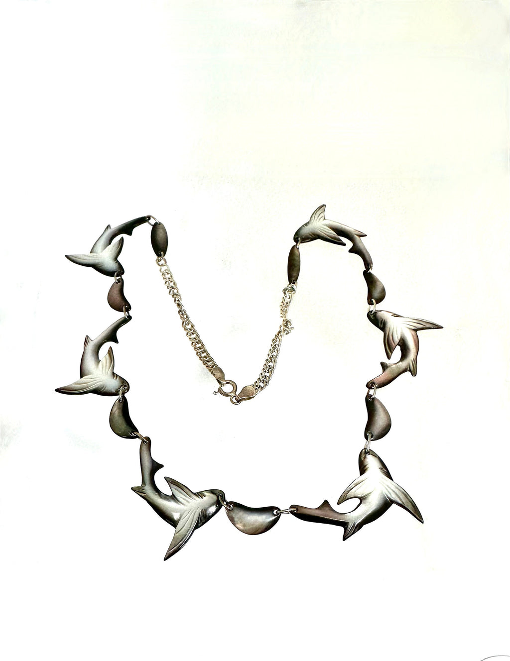 Sterling Silver Shark Necklace: Mother of Pearl Marine Life Jewelry
