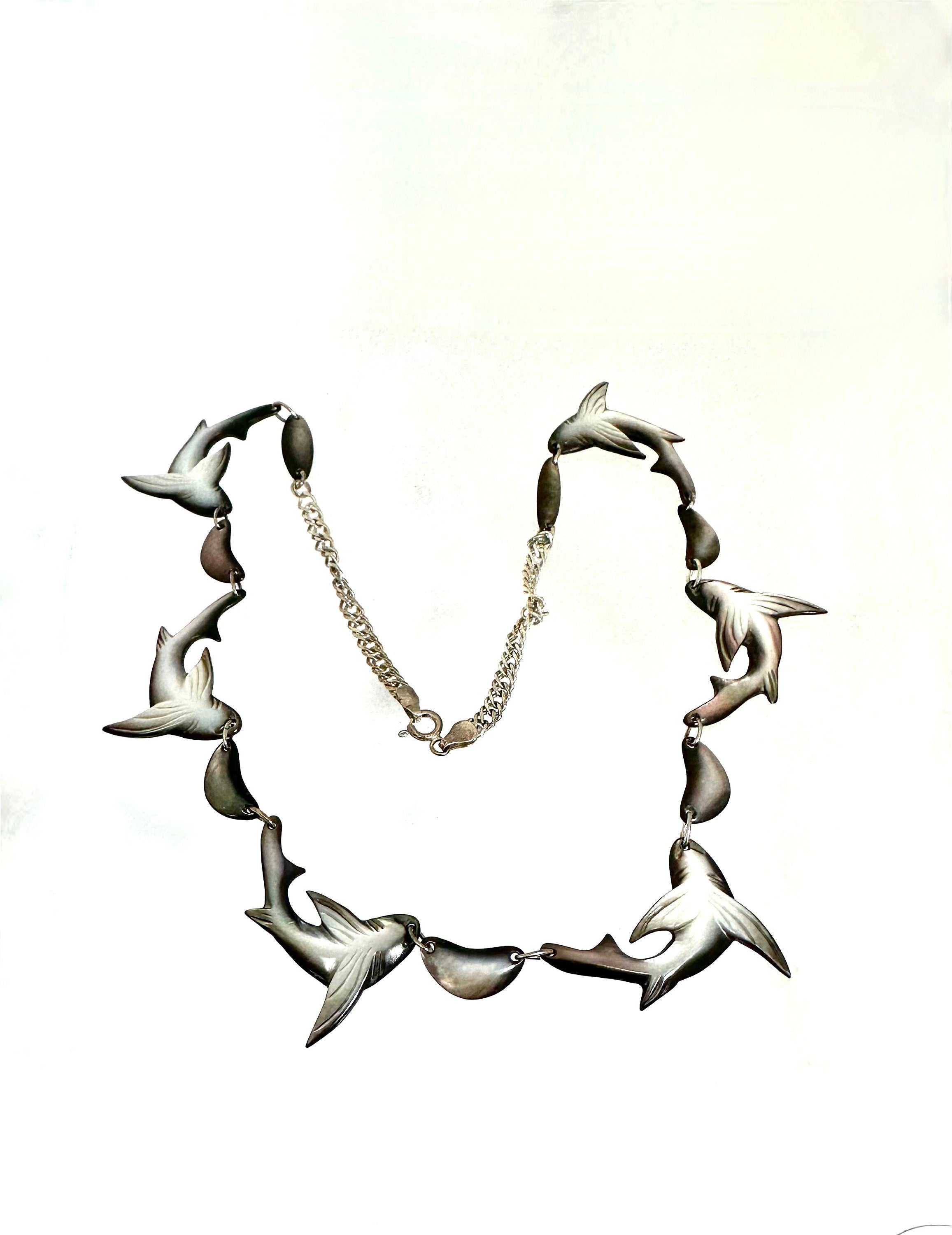 Sterling Silver Shark Necklace: Mother of Pearl Marine Life Jewelry