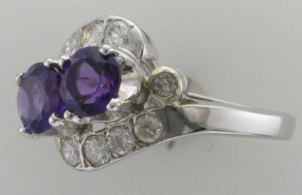 Elegant Ladies White Gold Diamond Amethyst Statement Ring