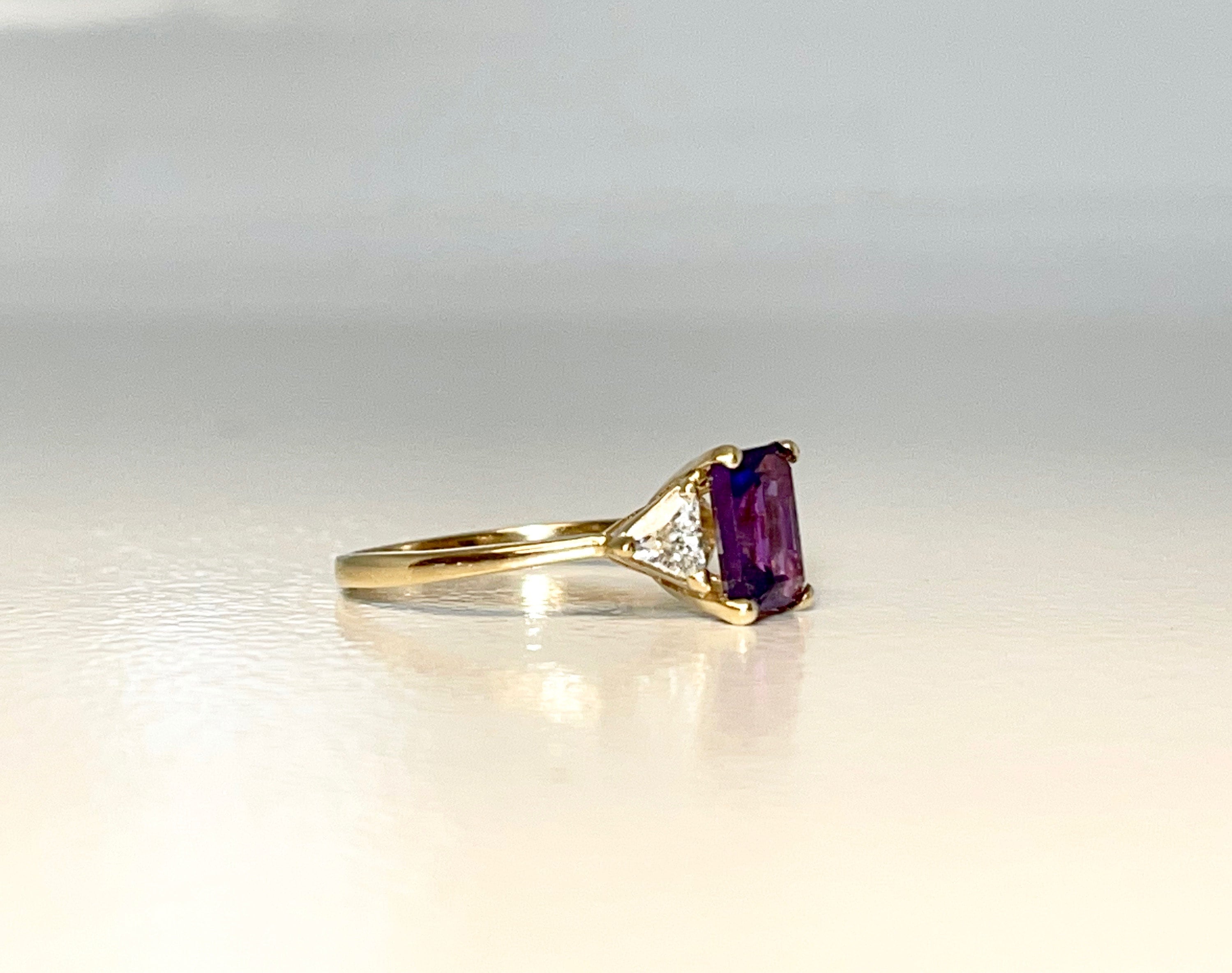 14k Yellow Gold Amethyst Ring with CZ Accents - Size 7.75