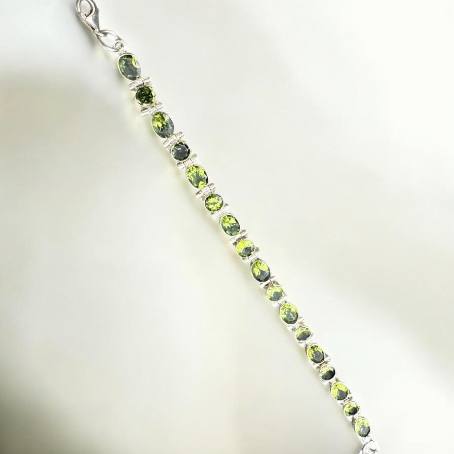 Sterling Silver Peridot Link Bracelet, Gemstone Bracelet