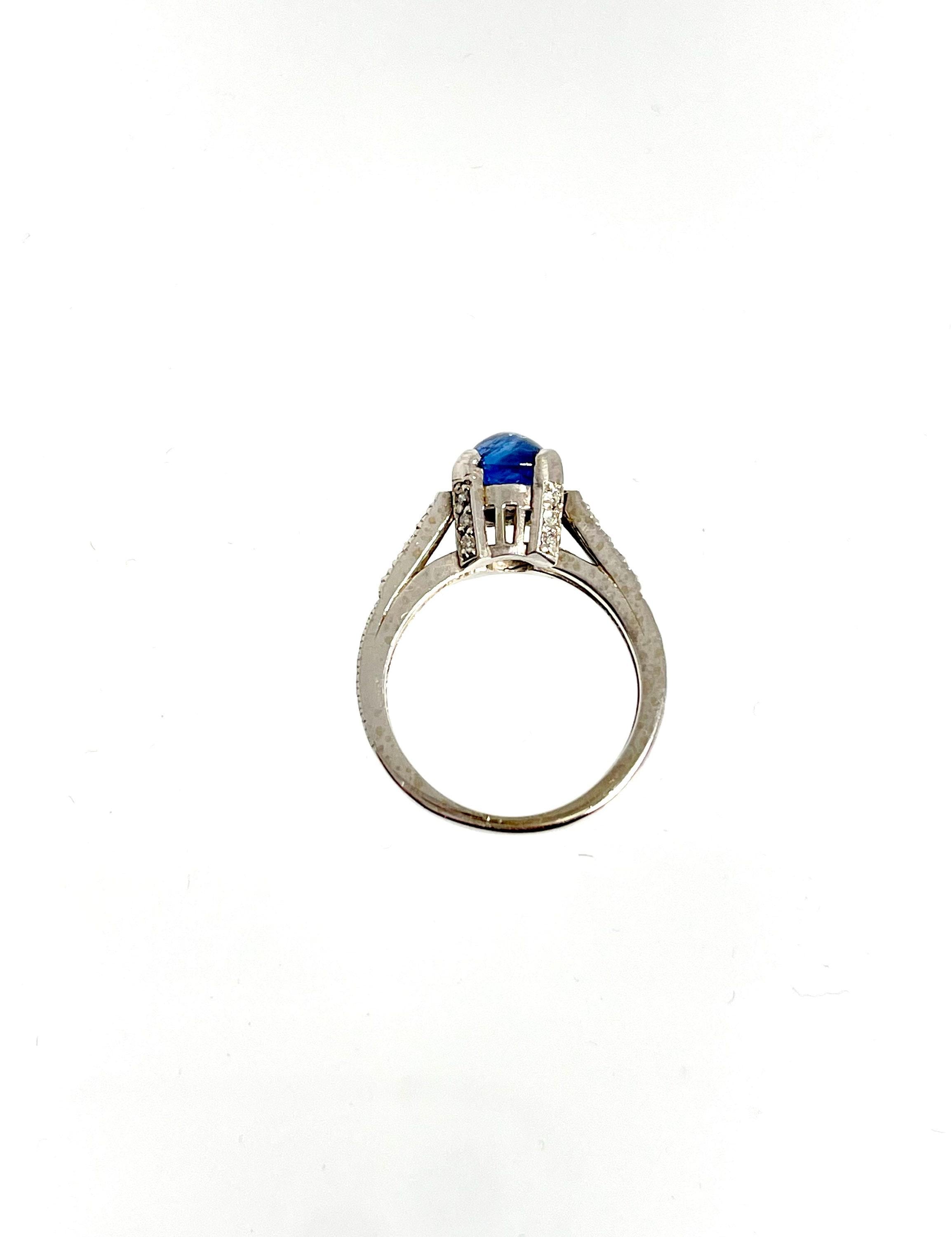 Vintage 14K White Gold Cabochon Sapphire and Diamond Ring