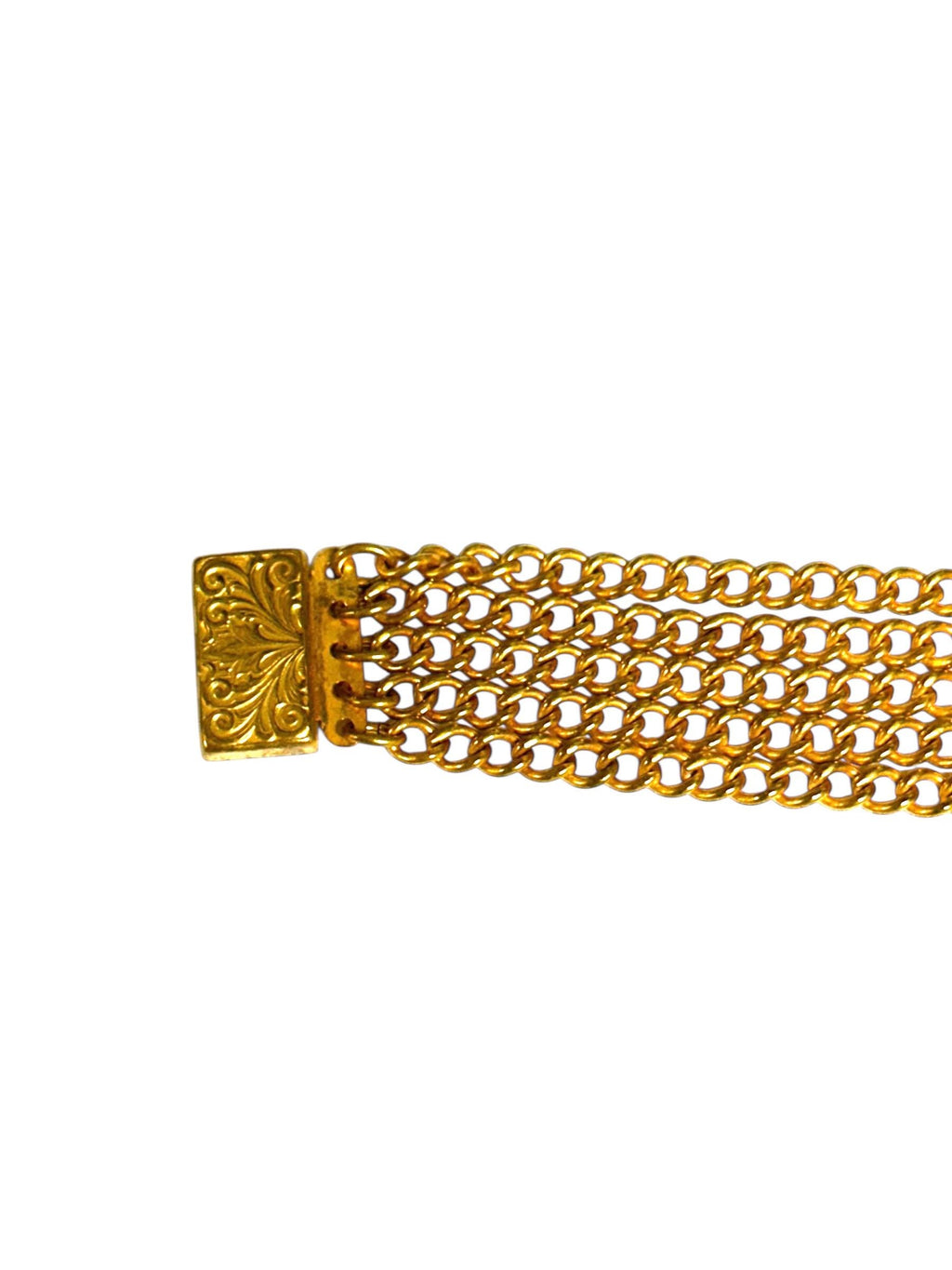 Gold Tone Marcasite Chain Bracelet with Center Flower Design and Scroll Design Clasp