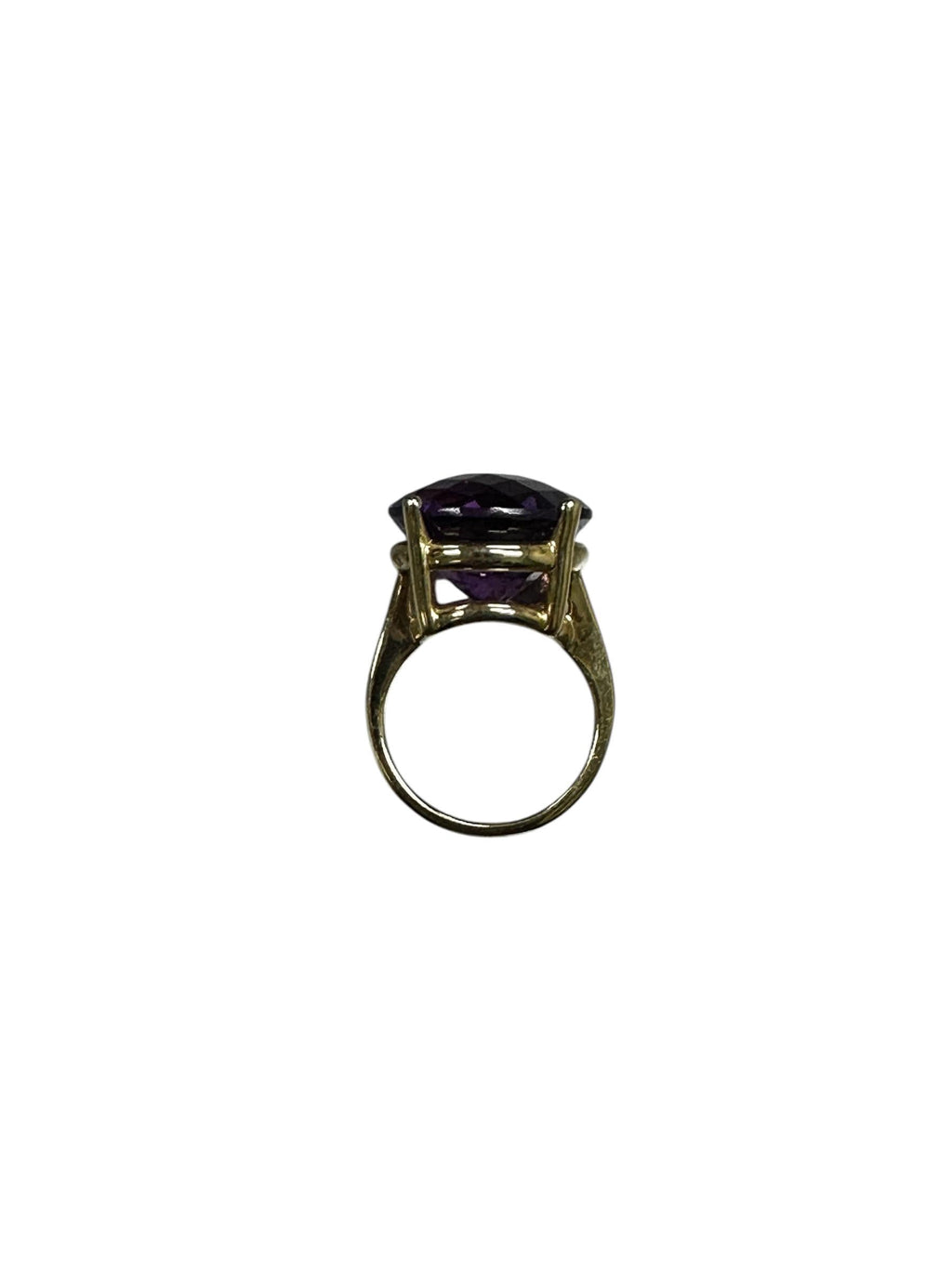 Yellow Gold Vintage Amethyst Ring - Checkerboard Faceted Gemstone