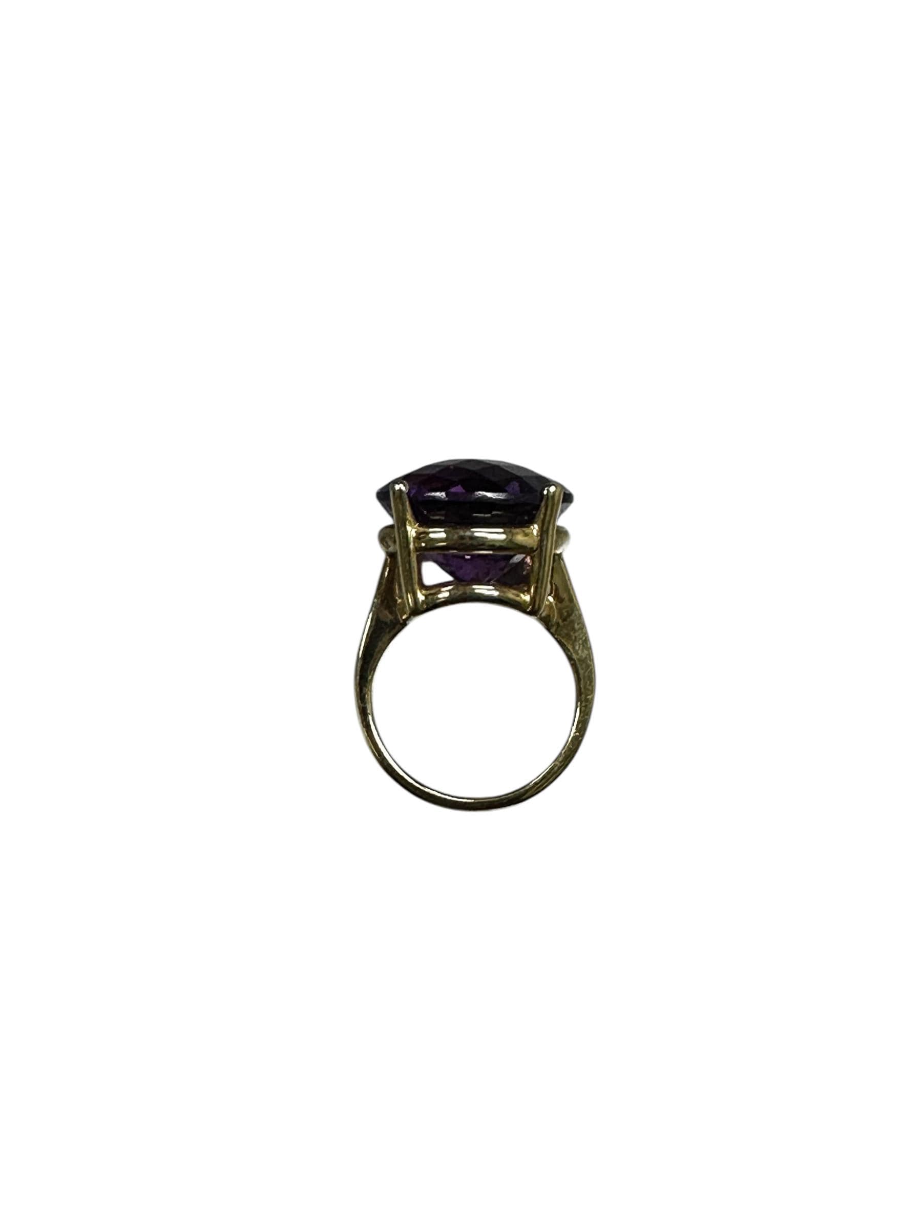 Yellow Gold Vintage Amethyst Ring - Checkerboard Faceted Gemstone