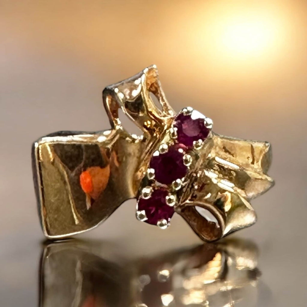 Retro 14k Rose Gold Ruby Ring - July Birthstone