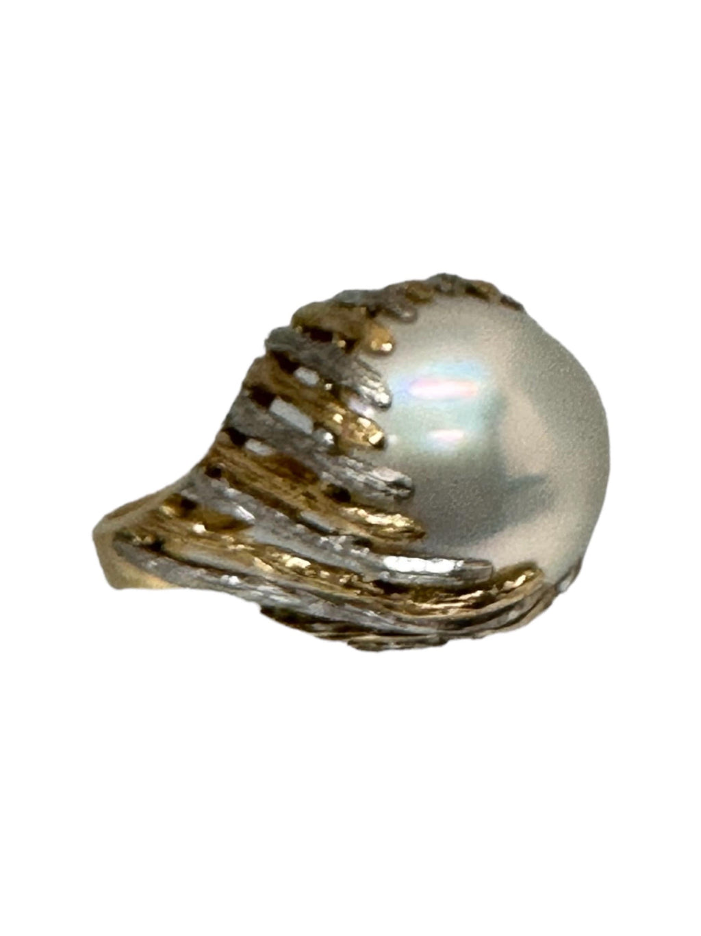 Vintage 14 Karat White, Rose and Yellow Gold Mabe Pearl Ring