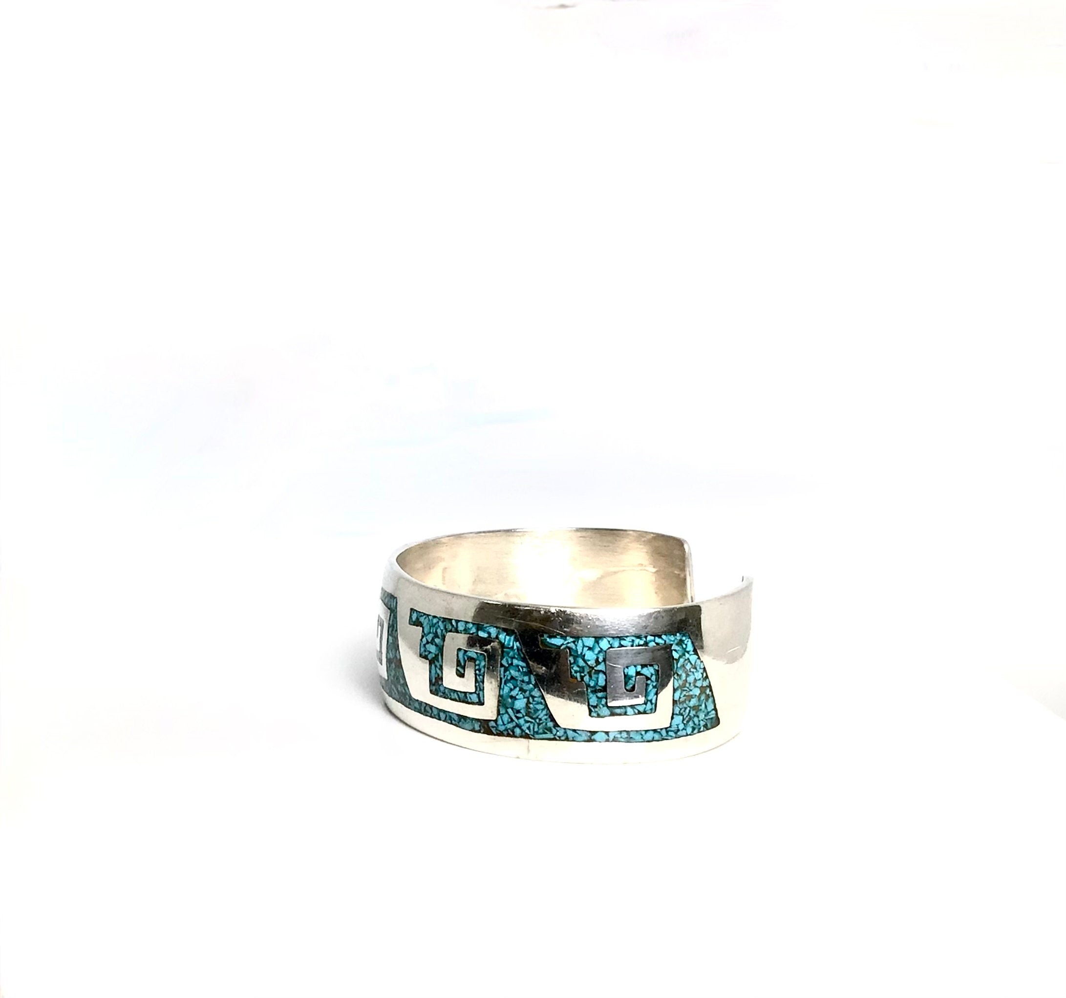 Authentic Native American Silver Chip Turquoise Cuff Bracelet - Statement Piece for Boho Fashion