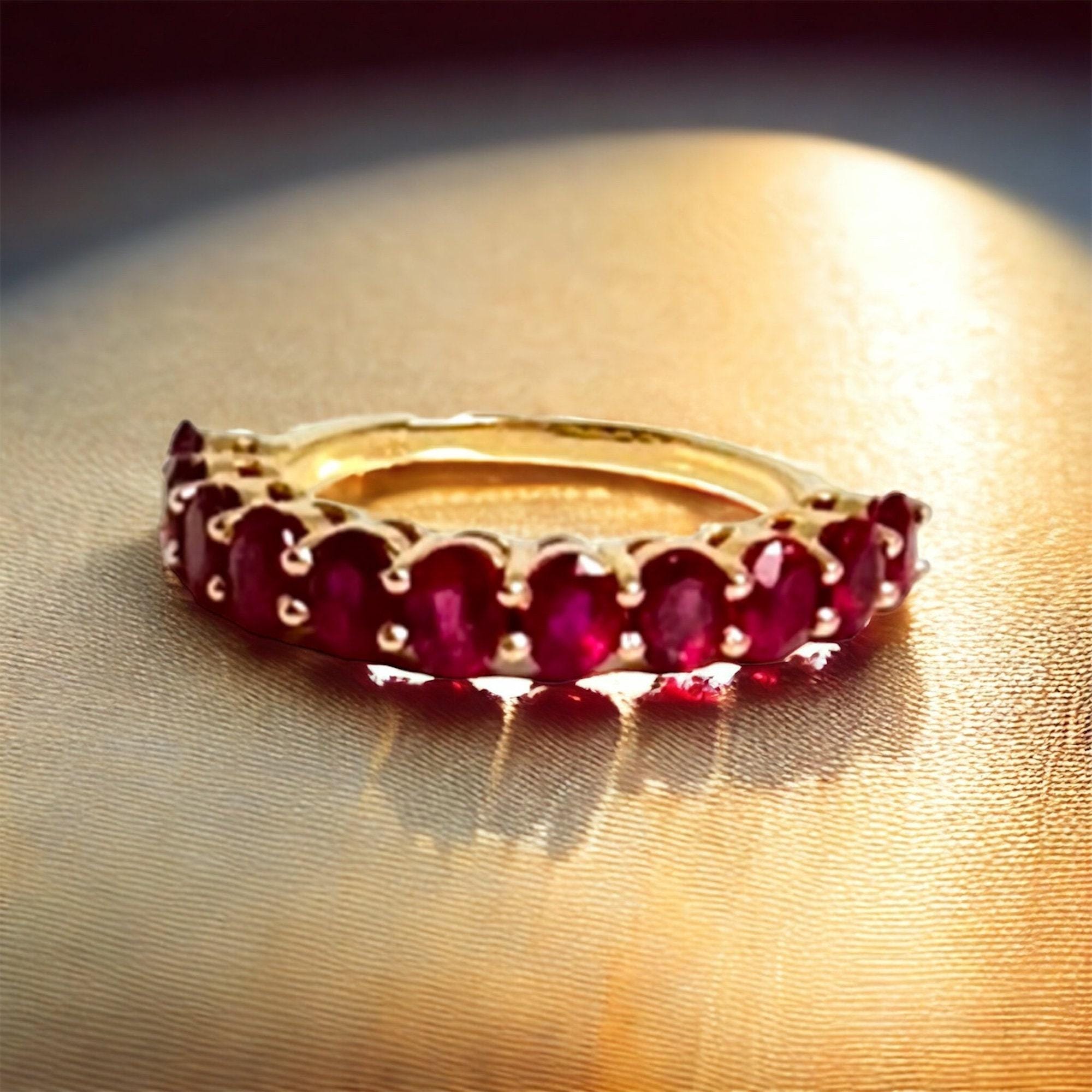 Red and Gold Magic: Vintage 14k Yellow Gold Ruby Band Ring - A Symbol of Love