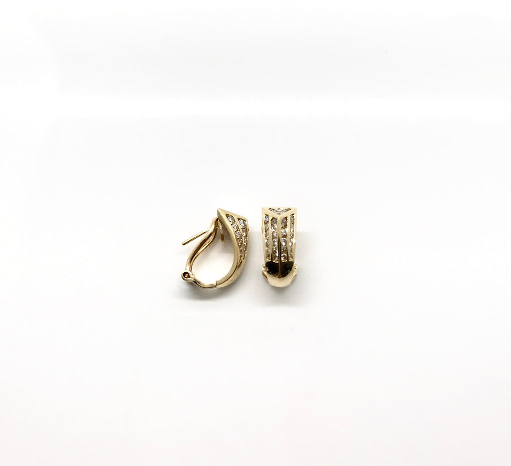 Vintage 14K Yellow Gold Diamond Earrings: Geometric Channel Set Clip Ons