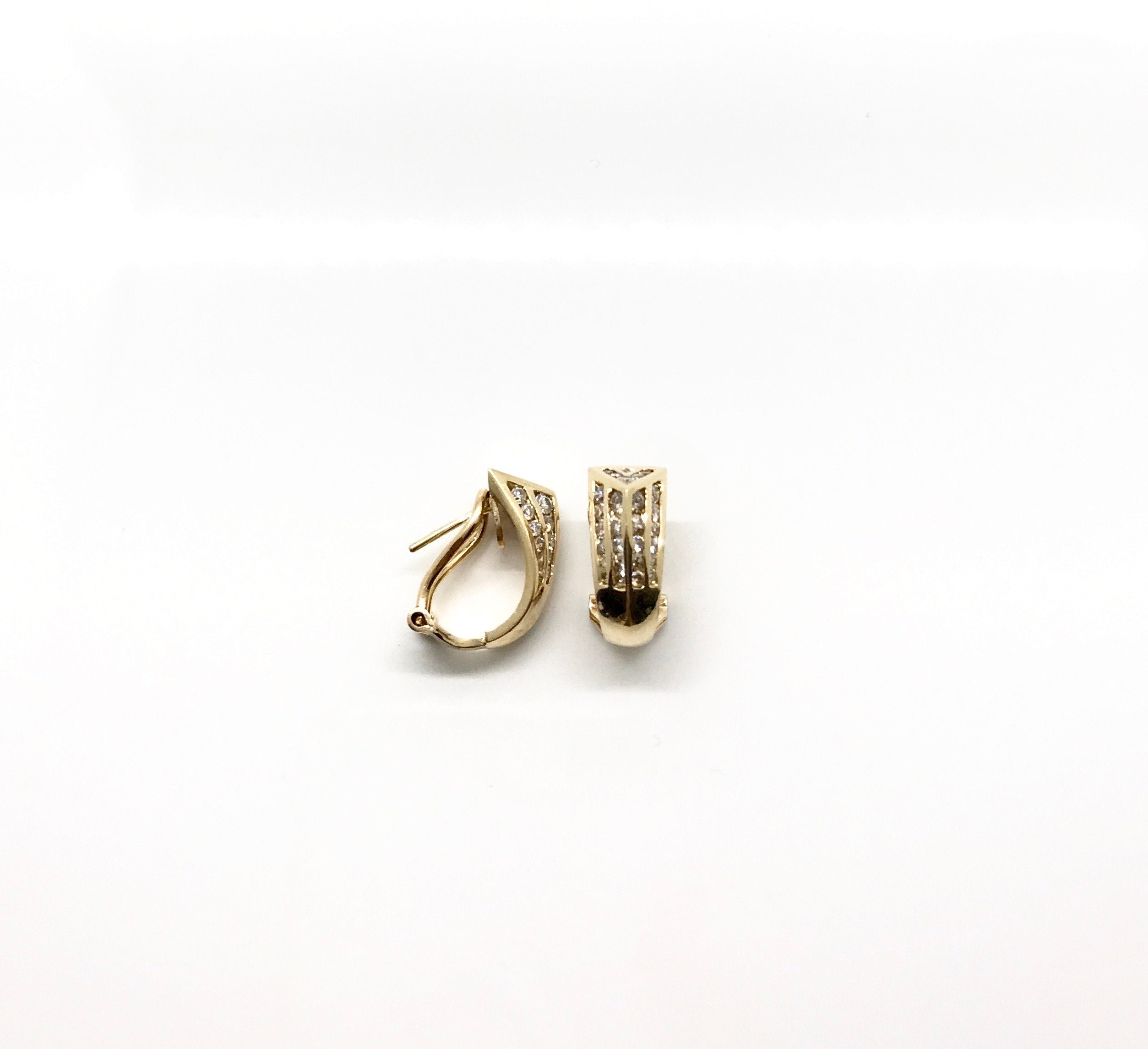 Vintage 14K Yellow Gold Diamond Earrings: Geometric Channel Set Clip Ons