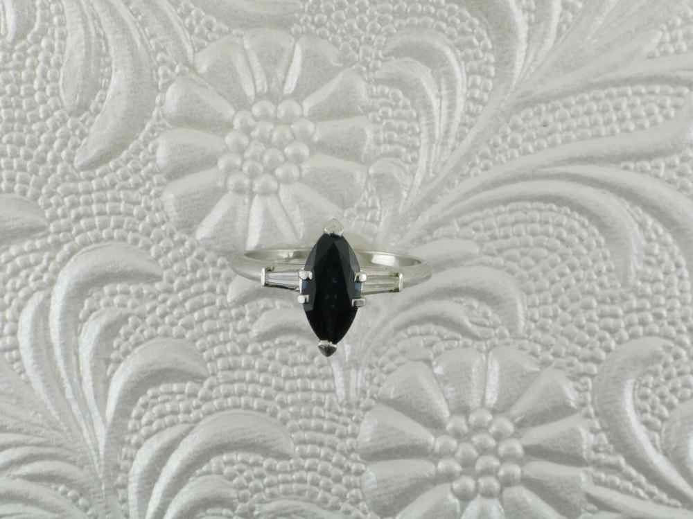 Platinum Marquise Blue Sapphire Ring: Diamond Alternative Engagement Ring