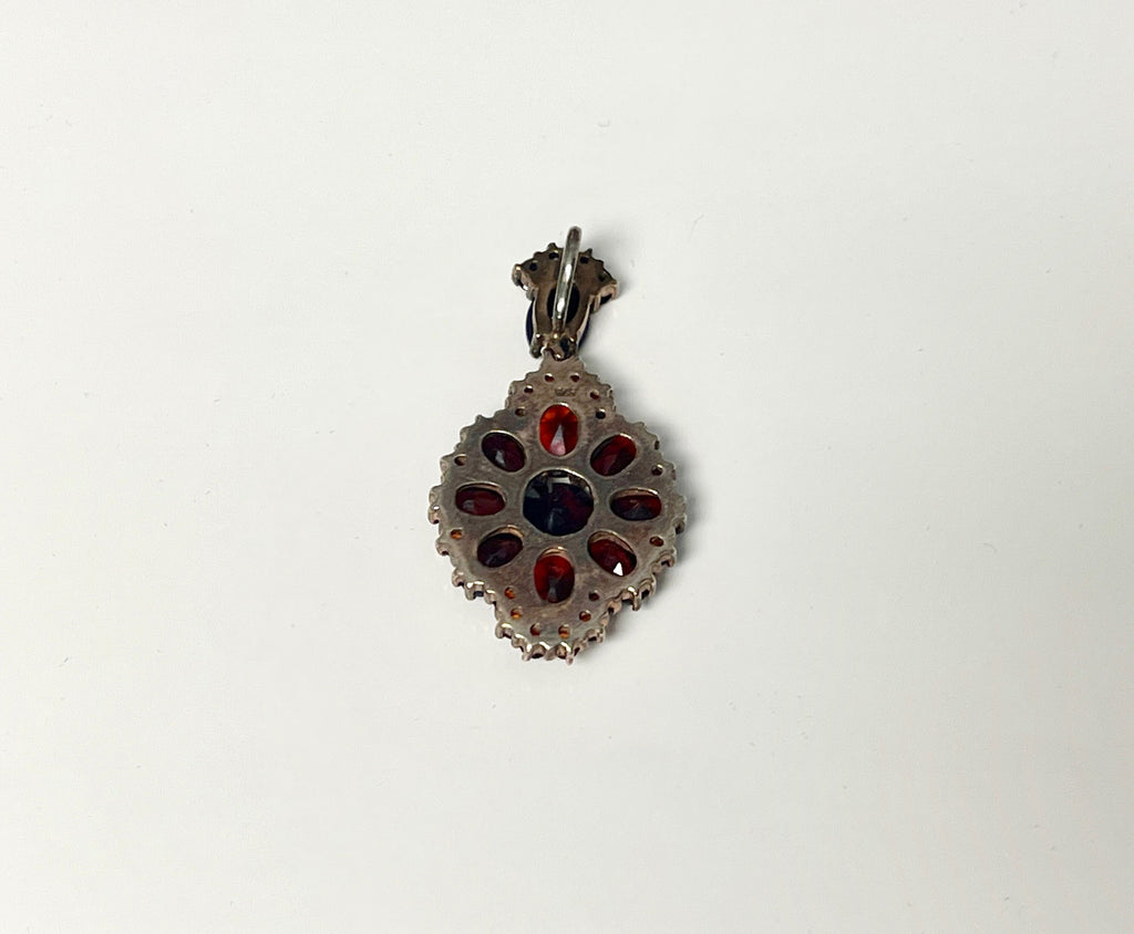 Vintage Sterling Silver Garnet Cluster Pendant - January Birthstone