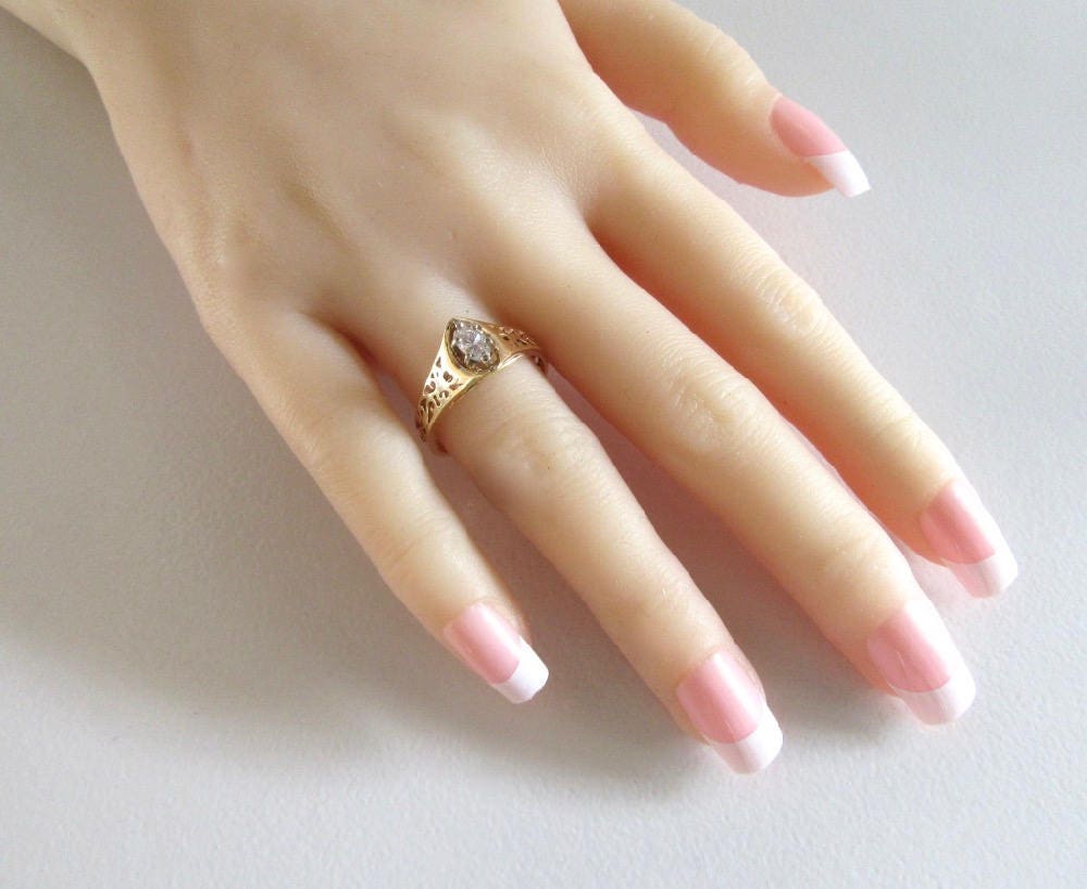 SOLD  Vintage 14k Yellow Gold Marquise Diamond Engagement Ring (0.36 Carat)