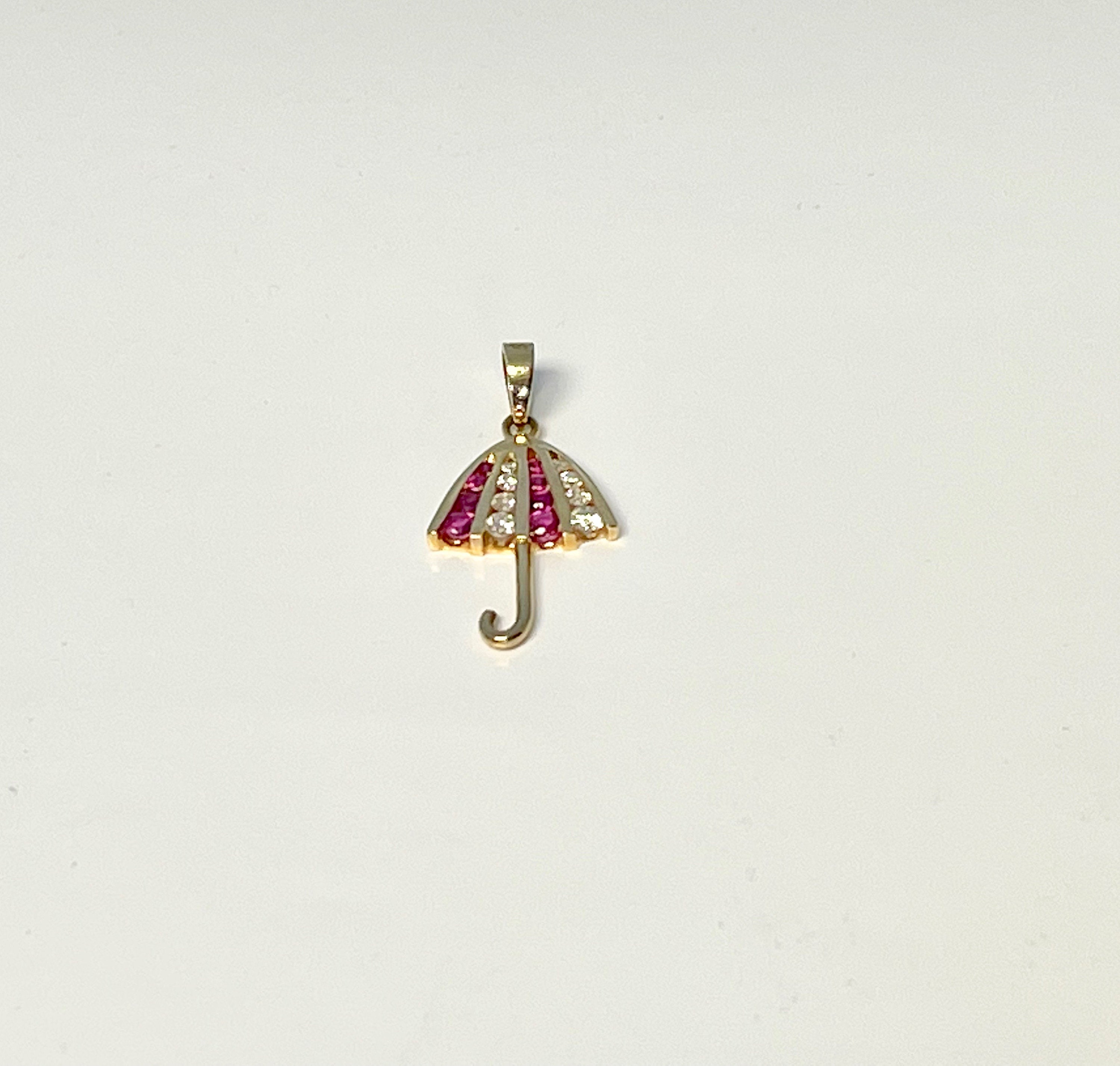 14k Yellow Gold Umbrella Pendant: Ruby and Diamond Charm